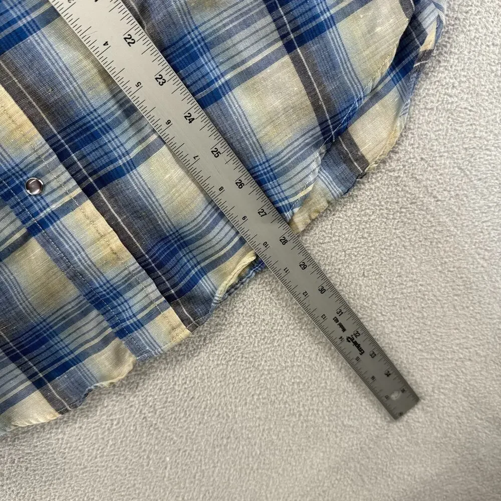 Vintage Levis Shirt Men's Medium Blue Western Pearl Snap Sawtooth Pockets 80s